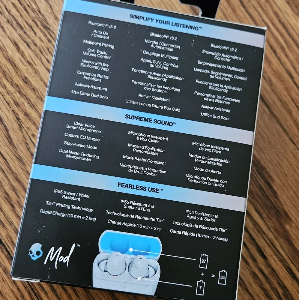 Skullcandy Mod In-Ear Wireless Earbuds, 34 Hr Battery iPhone& Android - Picture 2 of 5